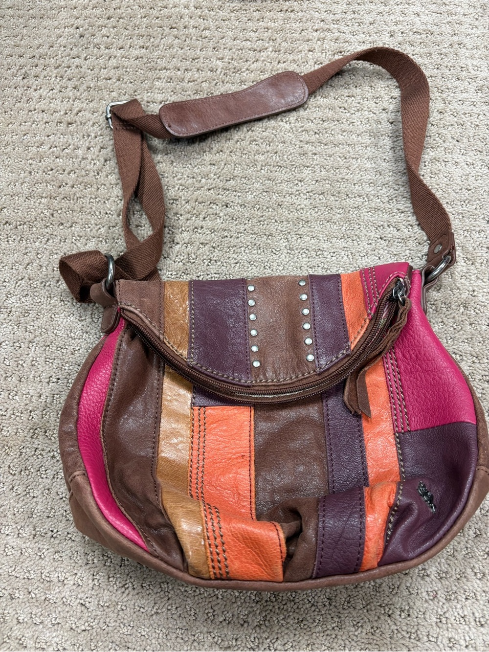 The Sak Leather Patchwork Crossbody - Brown, Orange & Pink